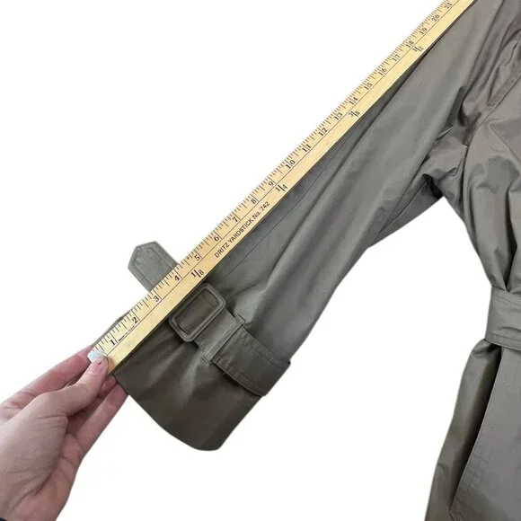 Vintage London Fog Collared Trench Coat Mens With Liner Size 42 Reg Green Brown - Picture 9 of 11